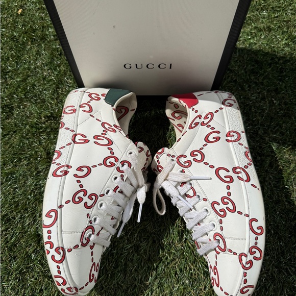 Gucci Ace Ghost GG Logo Print Monogram Red White Sneakers Women’s 36 - Picture 1 of 15